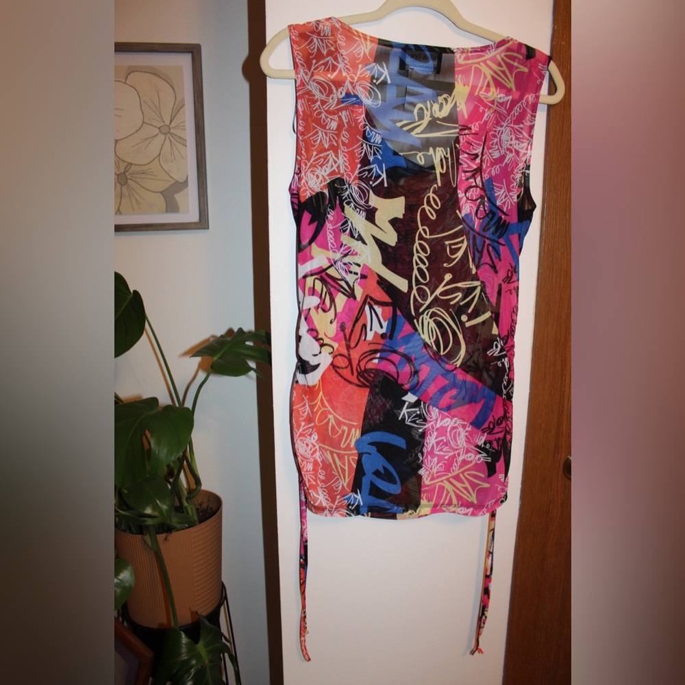 Vintage Frank Lyman Graffiti Sheer Tunic or Mini Dress